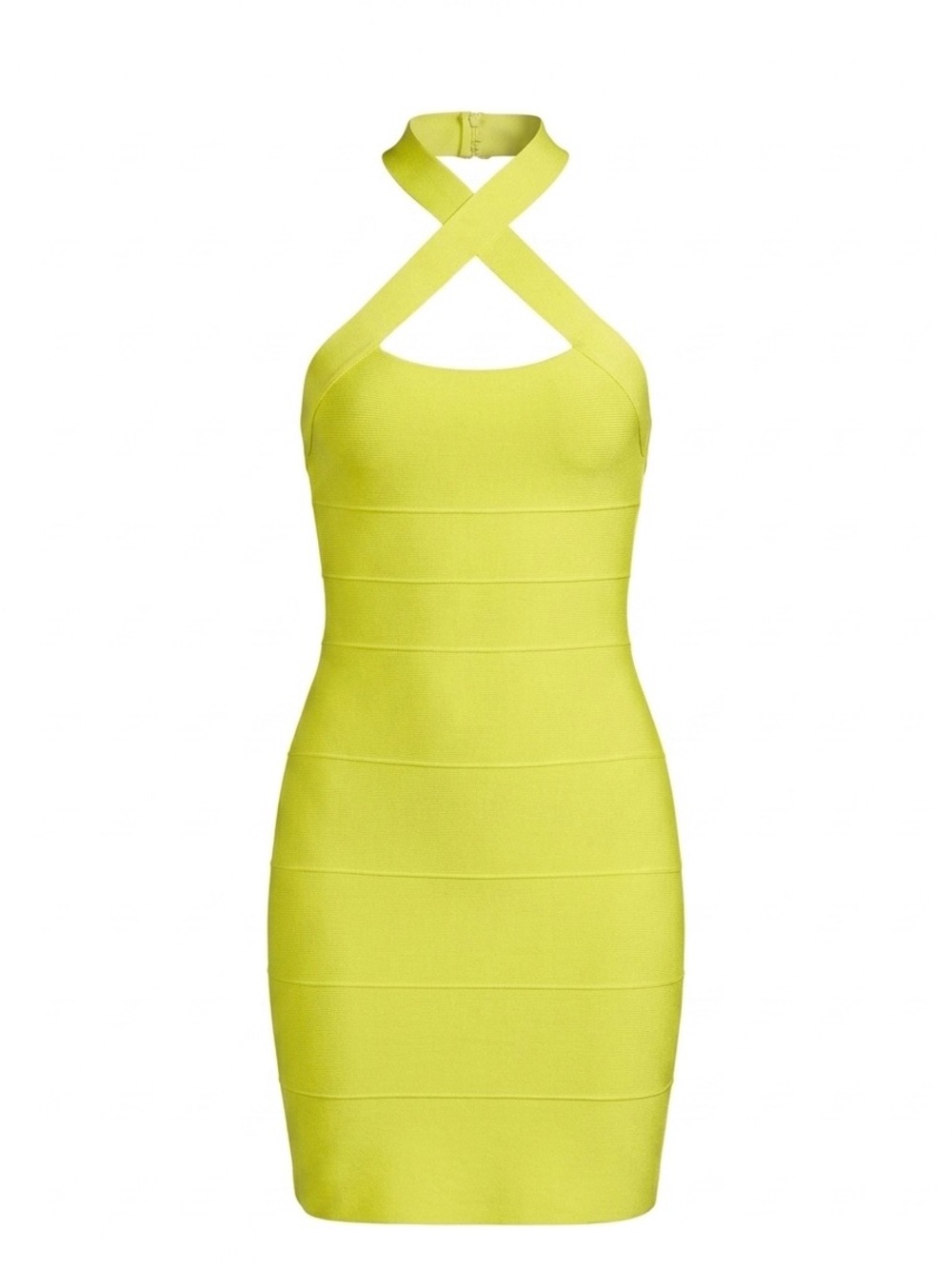 NWT• Herve Leger x Forever 21 Yellow Halter Bandage Bodycon Mini Dress Size S